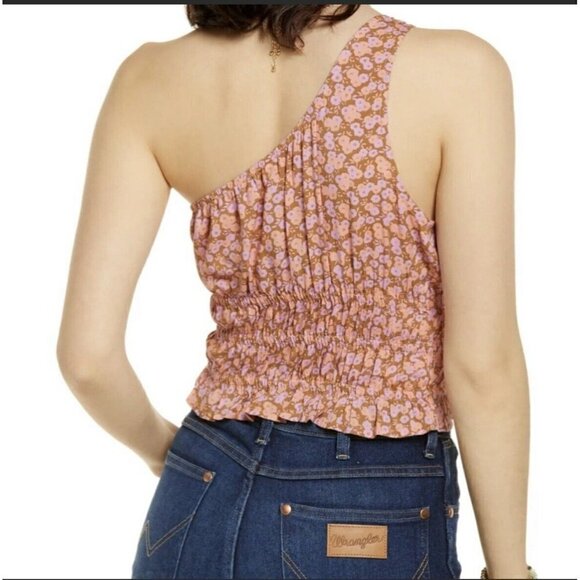 NWT BP Floral smoke Crop tank Top 1X bohemian One-Shoulder Tan Purple - Picture 4 of 11